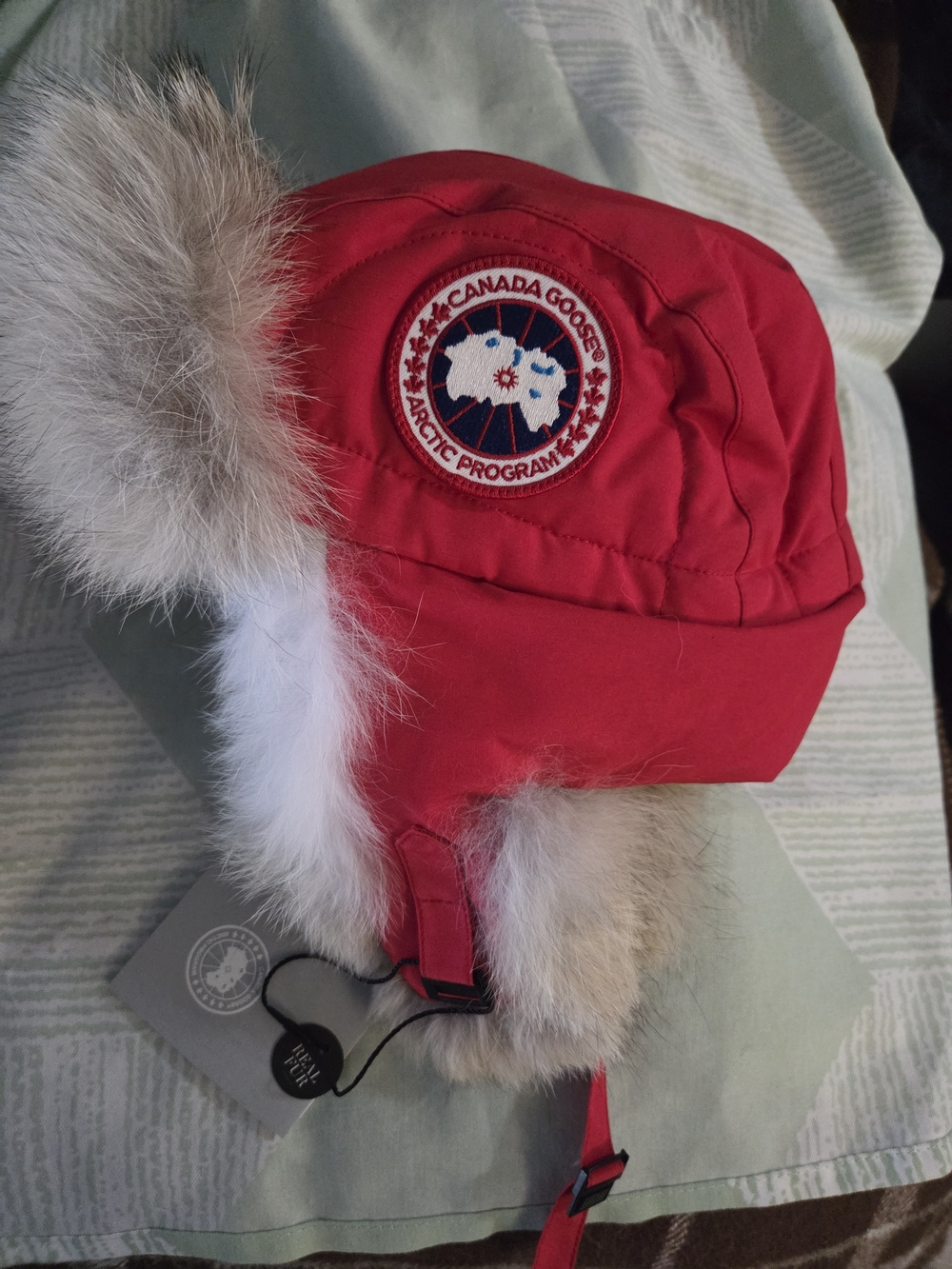 Canada Goose Unisex Red Trapper Hat with Faux Fur Trim